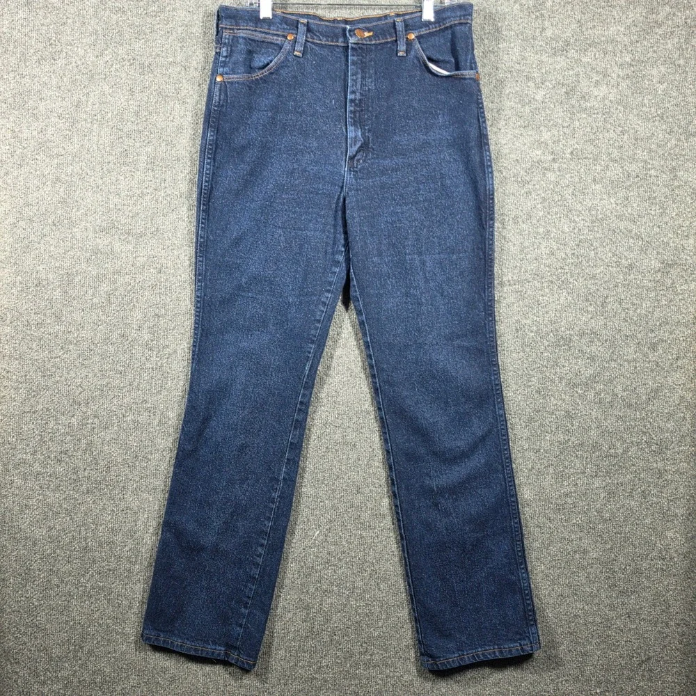 Wrangler Jeans Mens 35 34 Cowboy Cut Jeans Slim Fit Dark Wash Indigo Denim